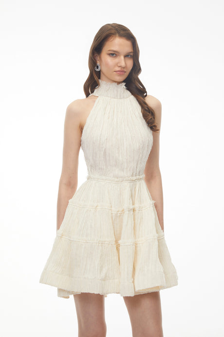 Alessandrina Mini Dress White Halterneck Frilled