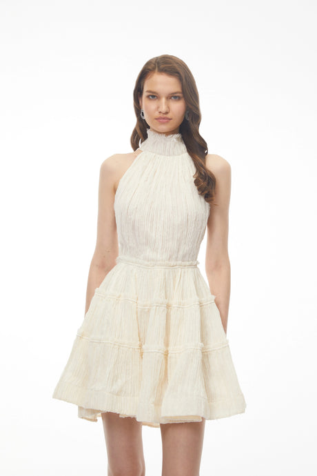 Alessandrina Mini Dress White Halterneck Frilled
