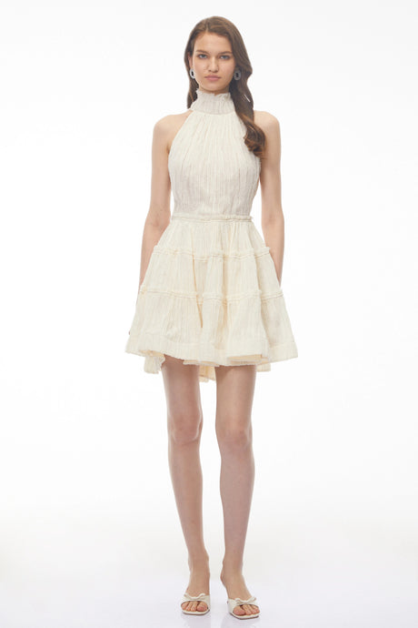 Alessandrina Mini Dress White Halterneck Frilled