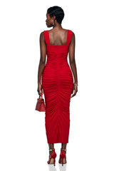 Elize Red Criss Cross Maxi Dress with 3D Petals