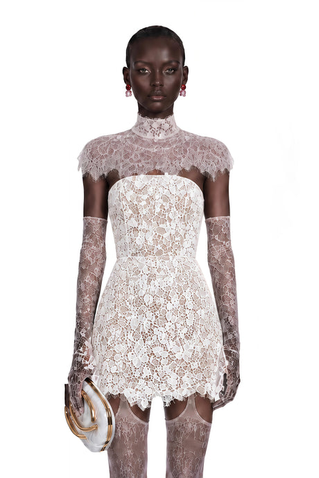 Sydney Mini Dress White Off Shoulder Floral Lace