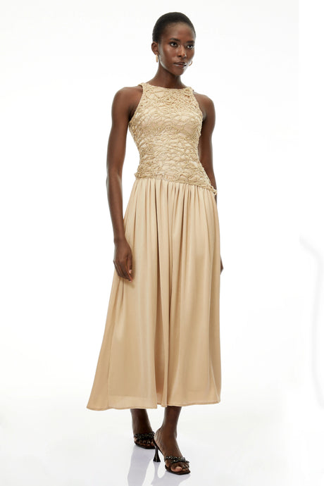 Lesly Maxi Dress Champagne Round Neck Sleeveless