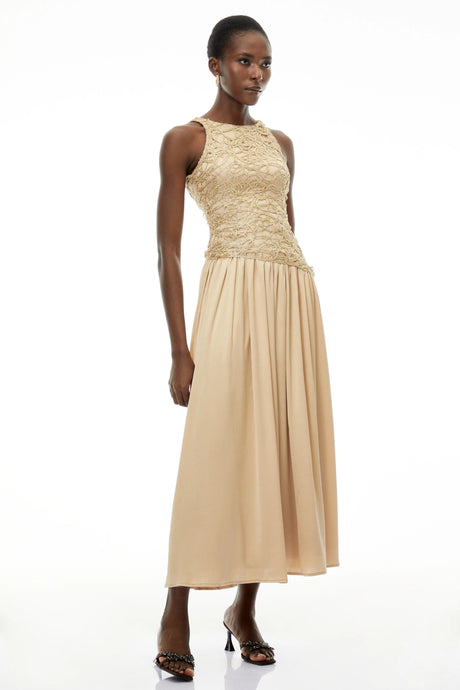 Lesly Maxi Dress Champagne Round Neck Sleeveless