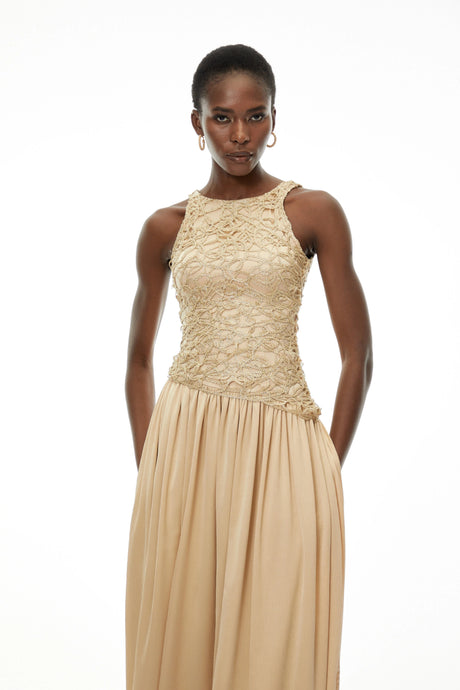 Lesly Maxi Dress Champagne Round Neck Sleeveless