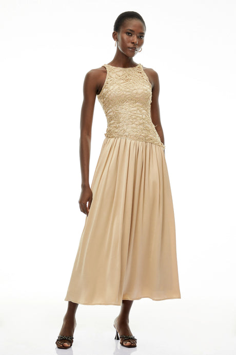Lesly Maxi Dress Champagne Round Neck Sleeveless
