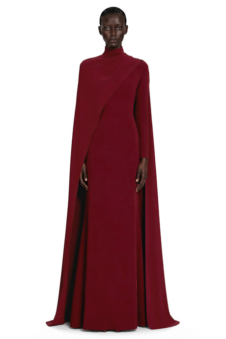 Jada Maxi Dress Red Mock Neck with Cape Sleeves