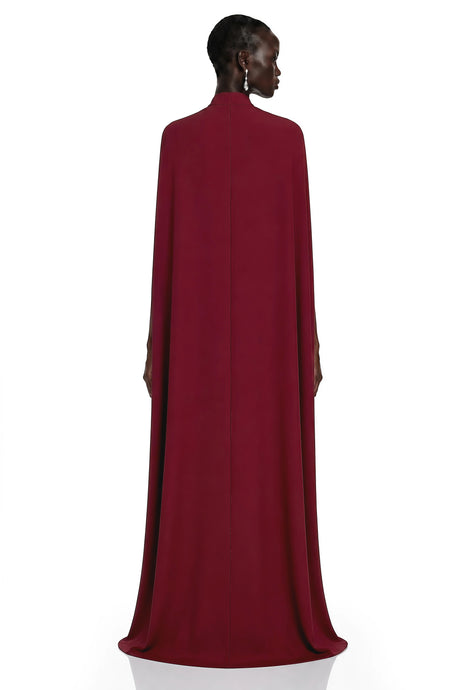 Jada Maxi Dress Red Mock Neck with Cape Sleeves
