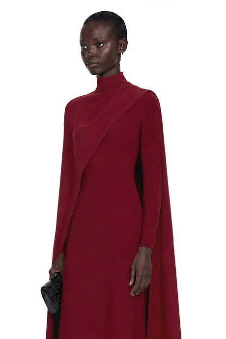 Jada Maxi Dress Red Mock Neck with Cape Sleeves