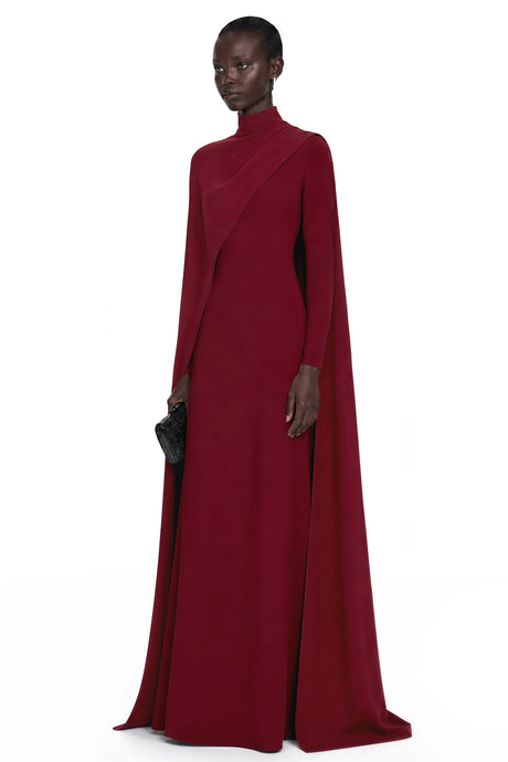 Jada Maxi Dress Red Mock Neck with Cape Sleeves