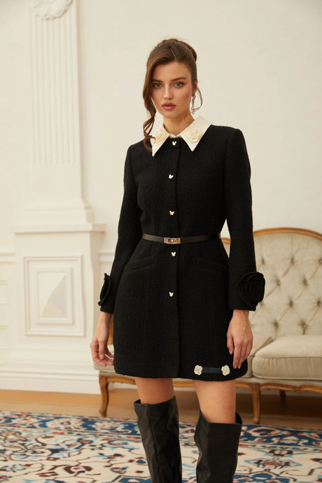 Aubree Mini Dress Black 3D Petal Tweed