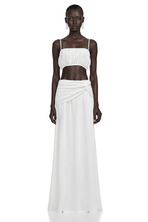 Elodie White Ruched Crop Top  Draped Skirt Set
