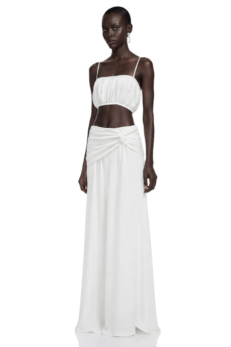 Kaylie White Ruched Crop Top & Draped Skirt Set