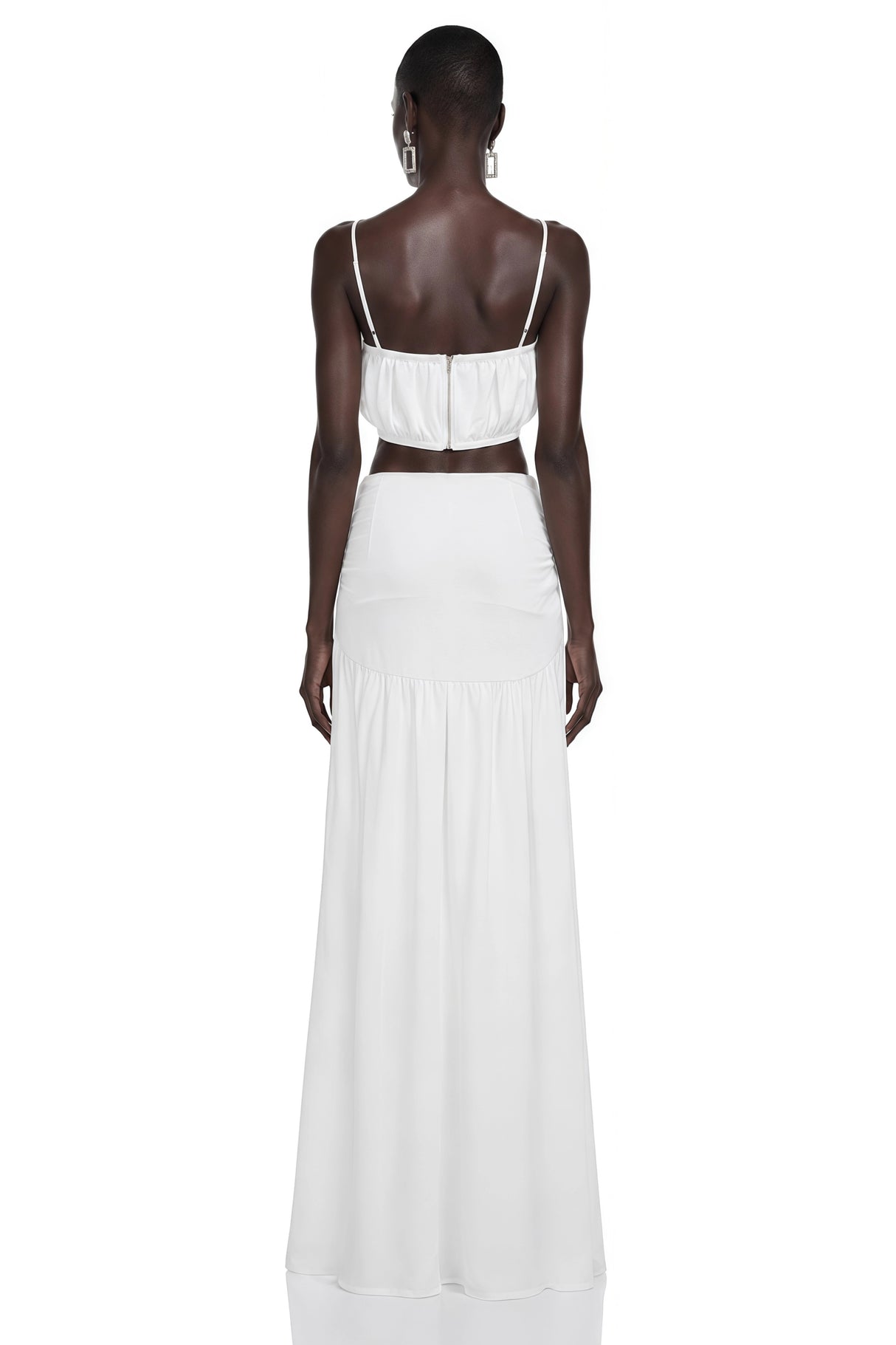 Elodie White Ruched Crop Top  Draped Skirt Set