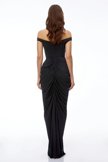 Giovanna Maxi Dress Black Off Shoulder Ruched
