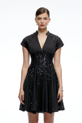 Elowen Black Sequin Tulle Mini Dress