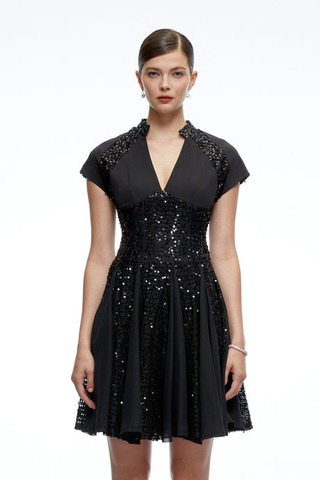 Vincenzina Mini Dress Black Sequin Tulle
