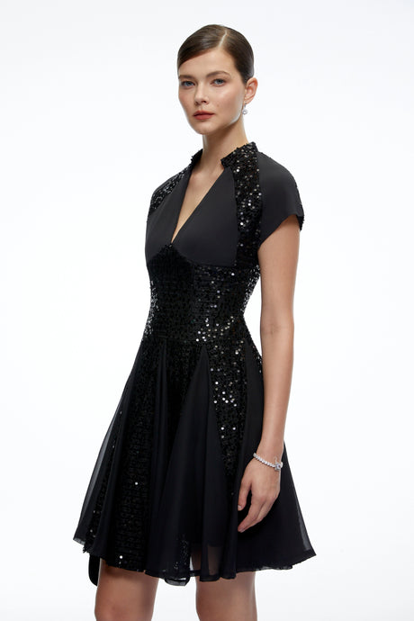 Vincenzina Mini Dress Black Sequin Tulle