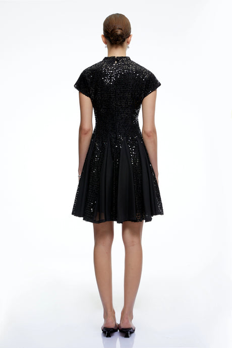 Vincenzina Mini Dress Black Sequin Tulle