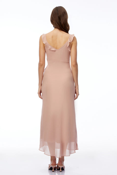 Vivian Maxi Dress Dusty Pink V-Neck Ruffled