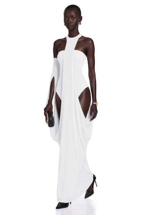 Mariavittoria Maxi Dress White Halter Neck Draped