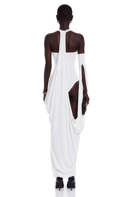 London Maxi Dress White Halter Neck Draped