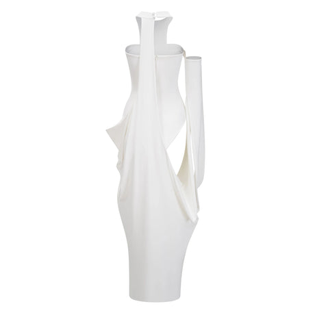 London Maxi Dress White Halter Neck Draped