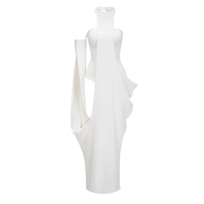 Elowen White Halter Neck Draped Maxi Dress