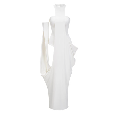 London Maxi Dress White Halter Neck Draped