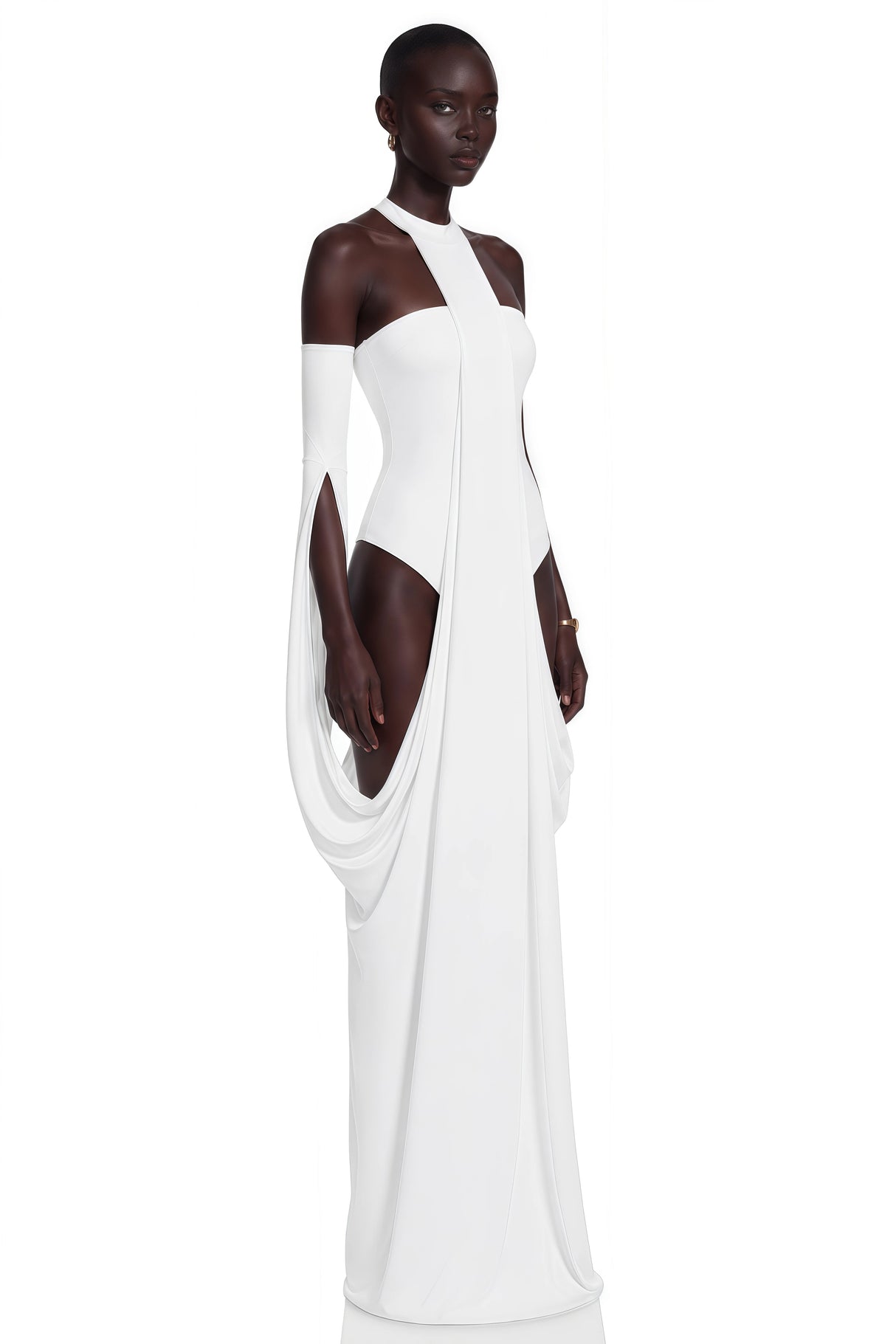 Elowen White Halter Neck Draped Maxi Dress