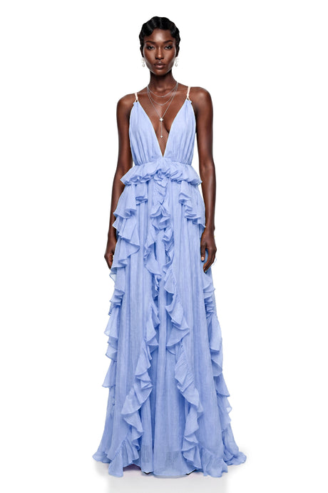 Gianna Maxi Dress Blue Backless Ruffled