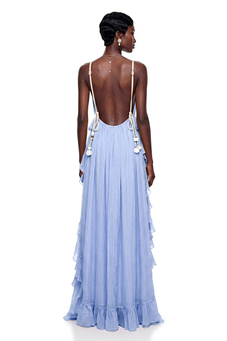 Gianna Maxi Dress Blue Backless Ruffled
