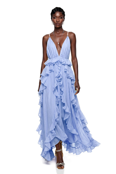 Gianna Maxi Dress Blue Backless Ruffled
