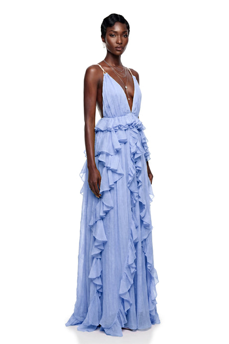 Gianna Maxi Dress Blue Backless Ruffled
