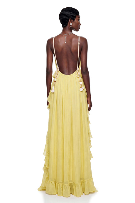 Maisie Maxi Dress Yellow Backless Ruffled