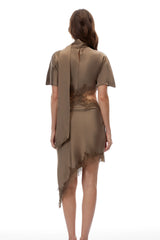 Ema Green Asymmetrical Mini Dress with Lace Trim