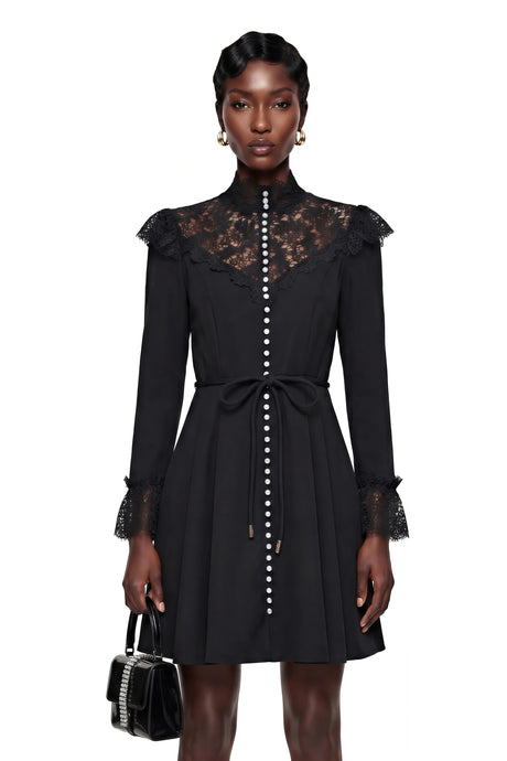 Adelina Mini Dress Black Lace Trim