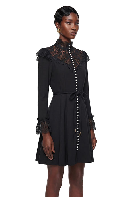 Adelina Mini Dress Black Lace Trim