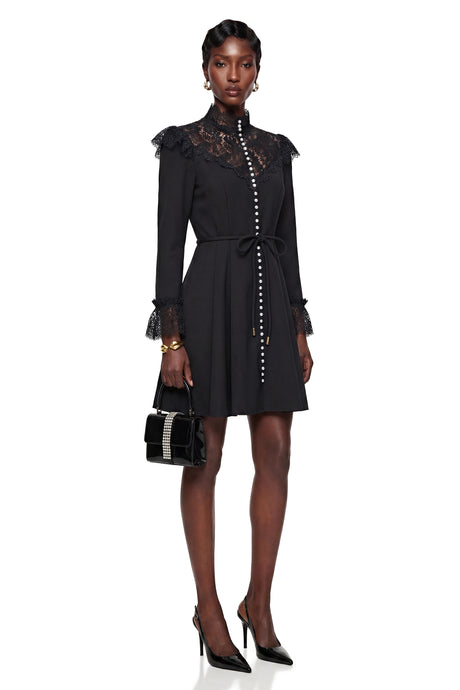 Adelina Mini Dress Black Lace Trim