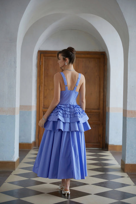 Noemi Midi Dress Blue Ruffled Tiered
