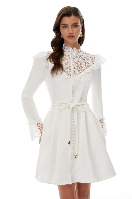 Elisabetta Mini Dress White Lace Trim