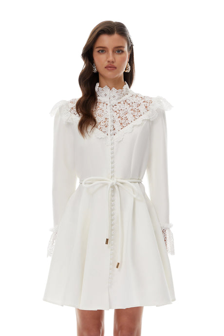 Elisabetta Mini Dress White Lace Trim