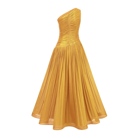 Zaylee Maxi Dress Gold One Shoulder Ruched