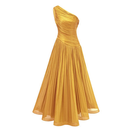 Zaylee Maxi Dress Gold One Shoulder Ruched