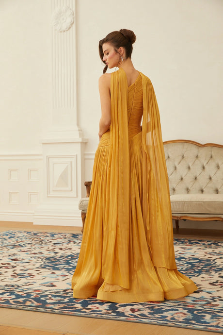 Zaylee Maxi Dress Gold One Shoulder Ruched