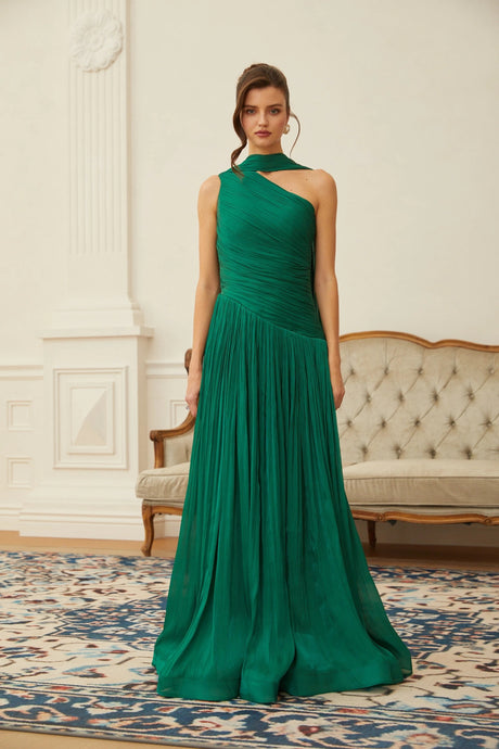Fiorina Maxi Dress Green One Shoulder Ruched