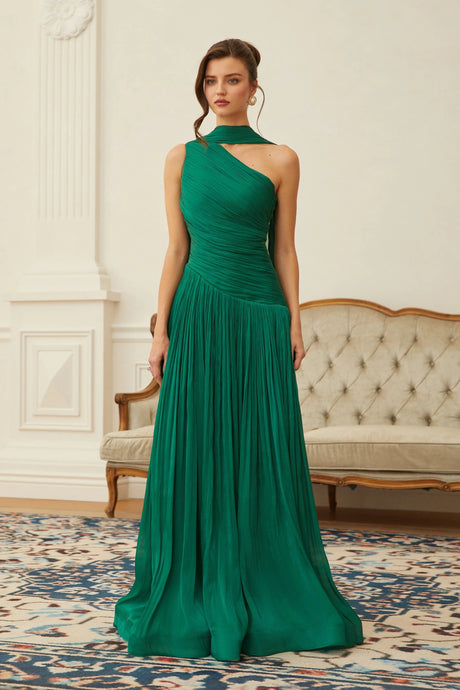 Sabrina Maxi Dress Green One Shoulder Ruched