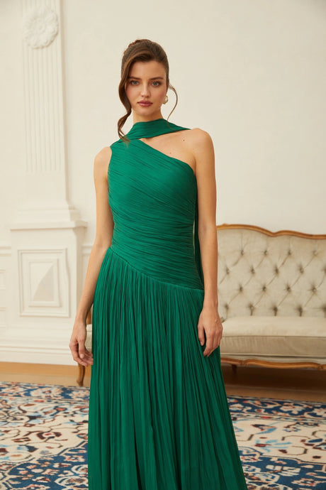 Fiorina Maxi Dress Green One Shoulder Ruched
