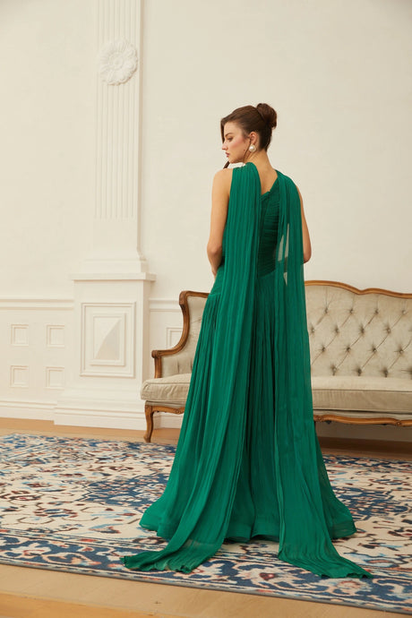 Sabrina Maxi Dress Green One Shoulder Ruched