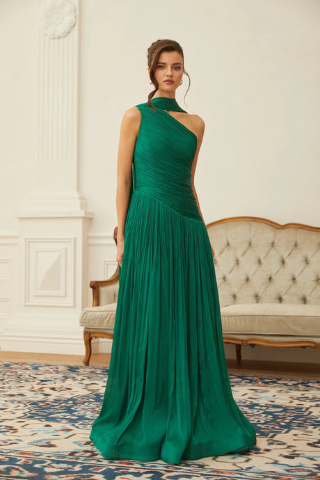 Sabrina Maxi Dress Green One Shoulder Ruched