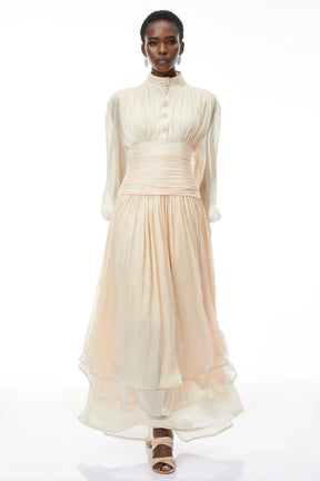 Emersyn Neutrals HighNeck Ruffled Detail Maxi Dress